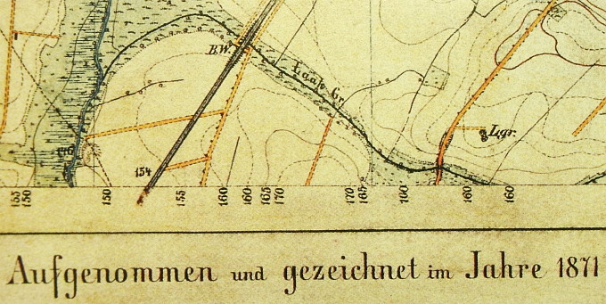 Umgebung des Burgwalls auf dem Ur-Messtischblatt von 1871